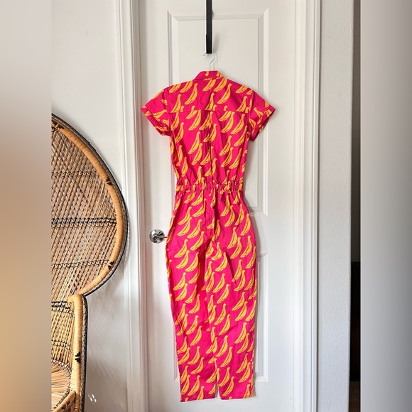 NWOT Mixed by Nasrin Pink Banana Print Jumpsuit Cotton Tall XS Tropical - Picture 3 of 8